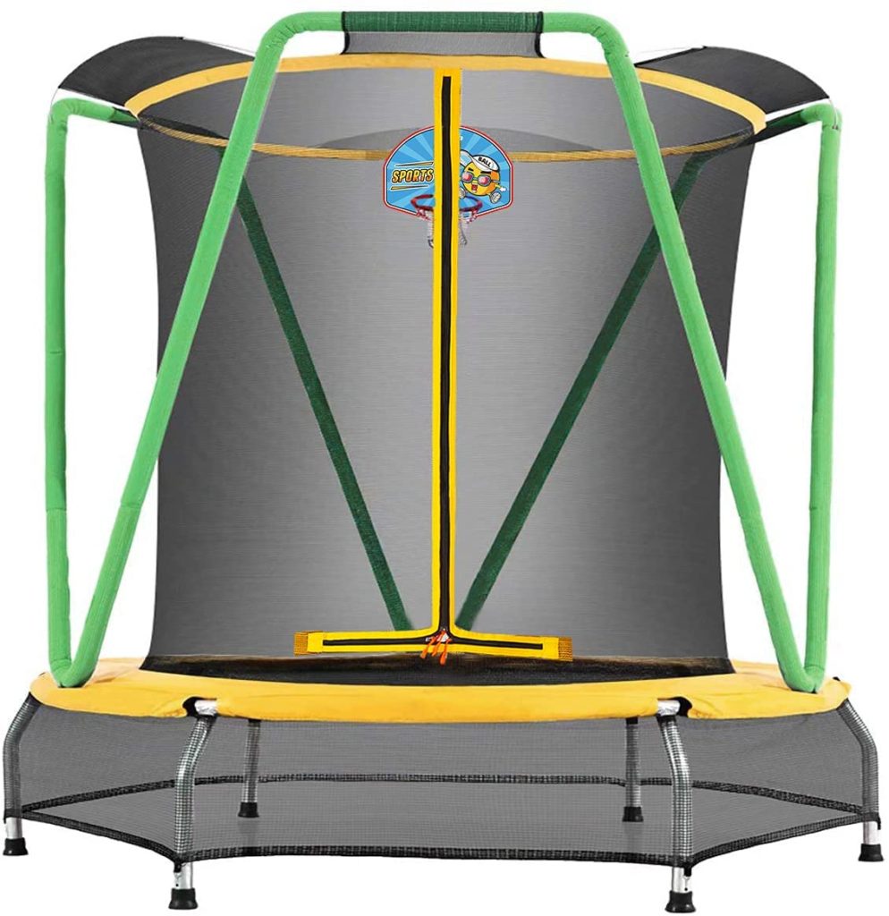 Zupapa trampoline for kids toddler with enclosure net basketball hoop